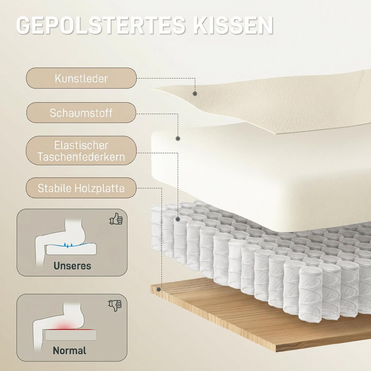 BÜROSTUHL Ergonomischer Schreibtischstuhl mit Verstellbar Rückenlehne Beige - Beige/Silberfarben, Kunststoff/Textil (66/121/72cm) - HOMCOM