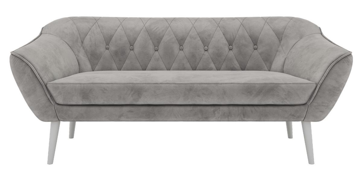 3-SITZER-SOFA PIRS - Hellgrau Velvet - Weiße Beine - Hellgrau/Weiß, Holzwerkstoff/Textil (180/75/74cm) - MKS