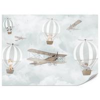 FOTOTAPETE für Kinderzimmer Ballons Tiere Wolken Flugzeuge Fantasie Retro 150x105 - Beige/Braun, Papier (150/105cm) - Muralo
