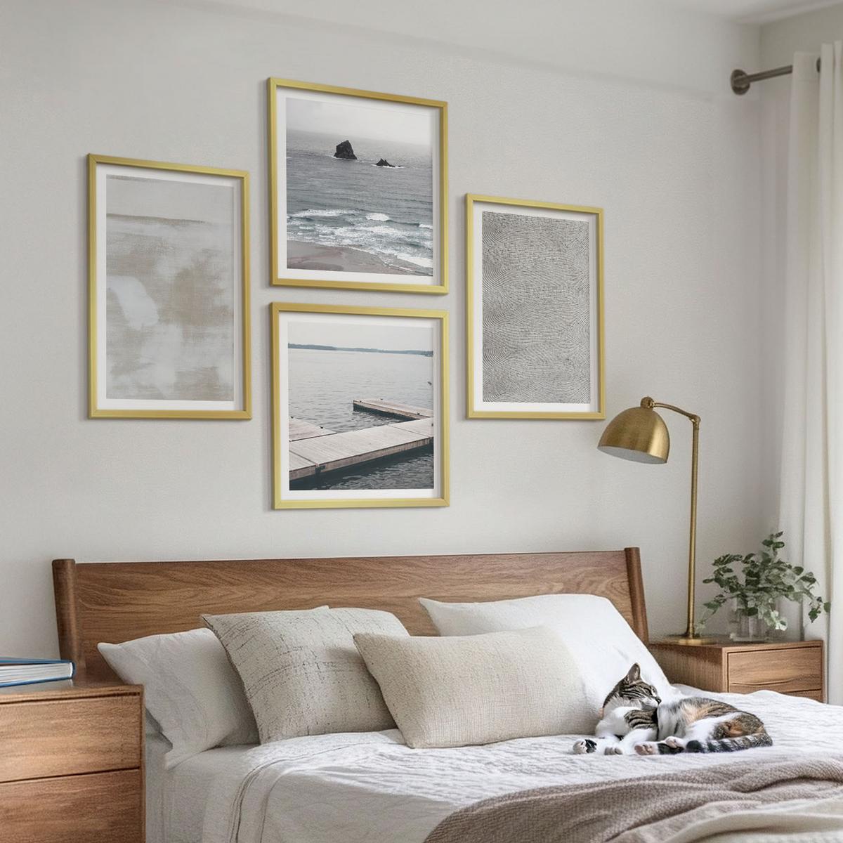 BILDER SET 4er Set - 50x50 cm & 40x60 cm Goldrahmen - Abstraktes Design, moderne Texturen - Goldfarben, Kunststoff (50/50cm) - TULUP