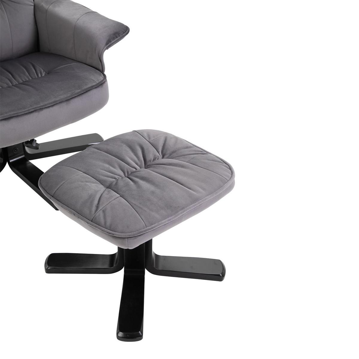 RELAXSESSEL SAMTSTOFF, SET MIT HOCKER CHARLES grau - Grau, Textil (76/87/61cm) - IDIMEX