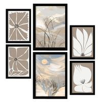 POSTER Set Mit 6 Latente Natur In Kulissen Abstracts Ästhetische Dekorative Gemälde Für Ihr Wohnzimmer, Schlafzimmer, Zuhause A3 & A4 Schwarzer Rahmen - Schwarz, Papier (29/3cm) - Nacnic