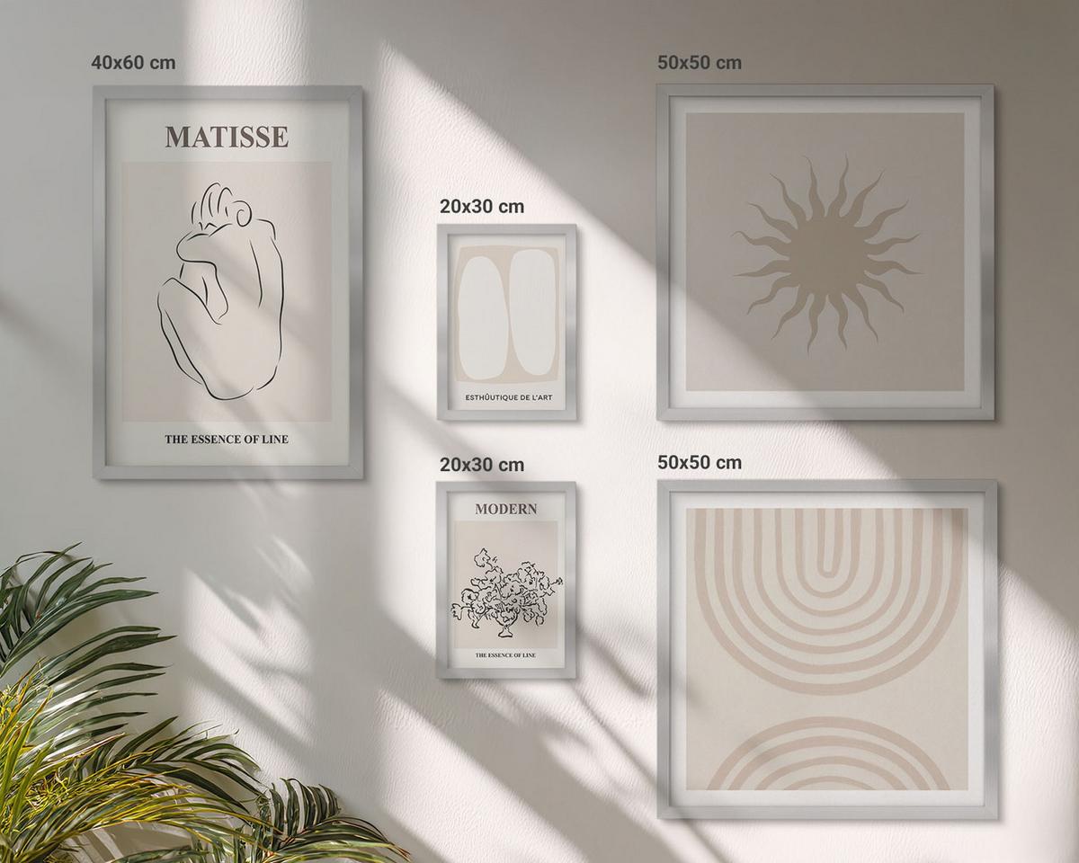 BILDER SET 5er Set - 50x50 cm & 20x30 cm & 40x60 cm Silberner Rahmen - Stilvolle minimalistische Linien - Silberfarben, Kunststoff (40/60cm) - TULUP