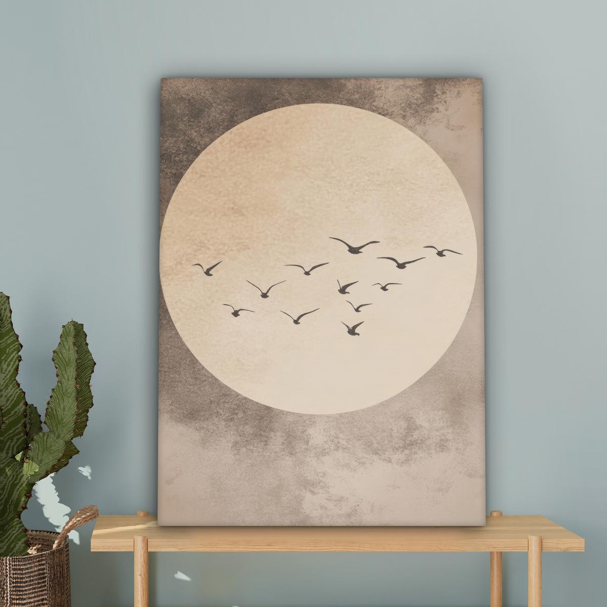 LEINWANDBILD Vogel - Beige - Japanisch Wandbild Wohnzimmer 60x80 cm - Taupe, Textil (60/80cm) - MuchoWow