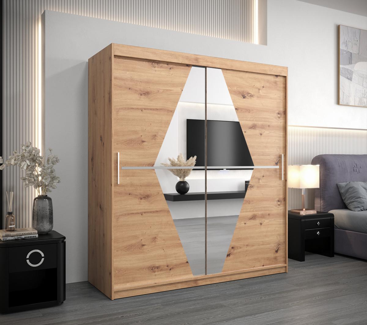 SCHWEBETÜRENSCHRANK 200/180/62 2-türig - Silberfarben/Eiche Artisan, Holz/Kunststoff (180/200/62cm) - MÖBEL KRYSPOL