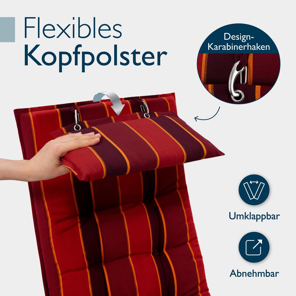 HOCHLEHNER Sun-HL 119x50x8cm Rot-Anthrazit-Gestreift (2tlg) - Dunkelrot, Textil (50/120cm) - Beautissu 