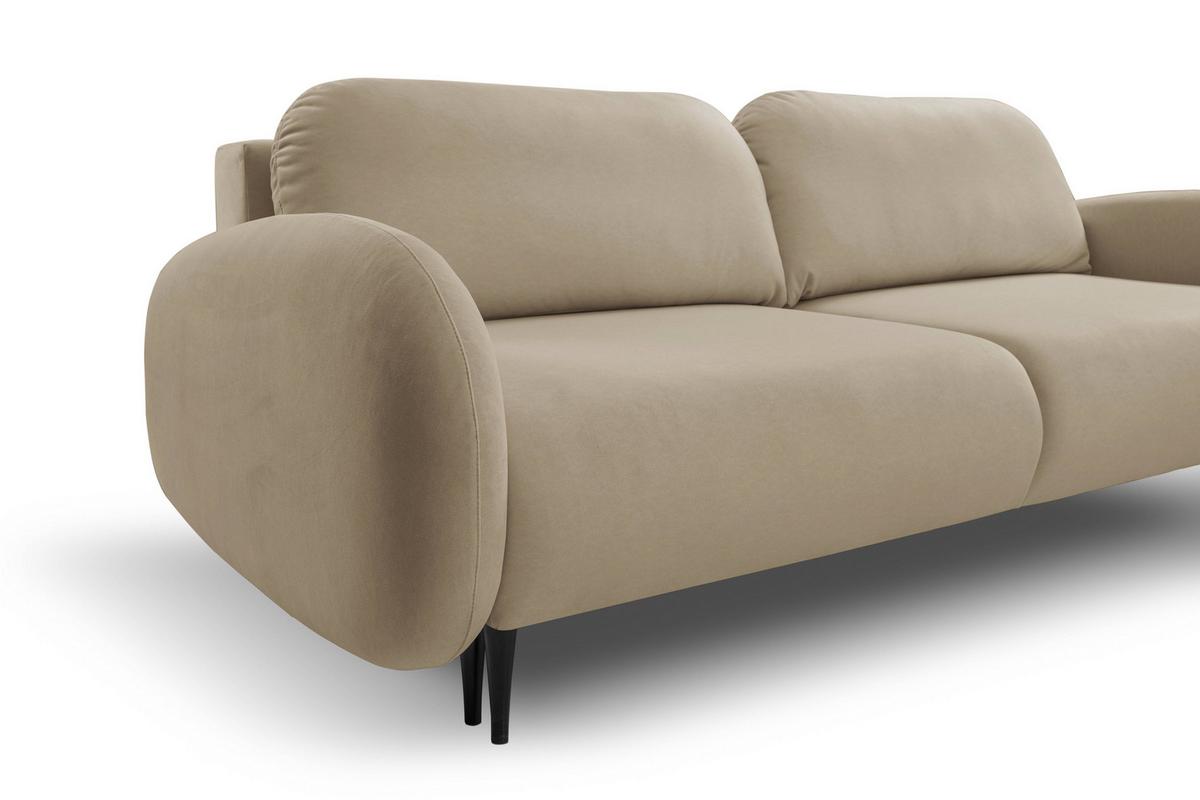 BETTSOFA AGIO Beige Plüsch-Stoff mit Schlaffunktion - Beige, Holz (232/95/109cm) - MASSENO