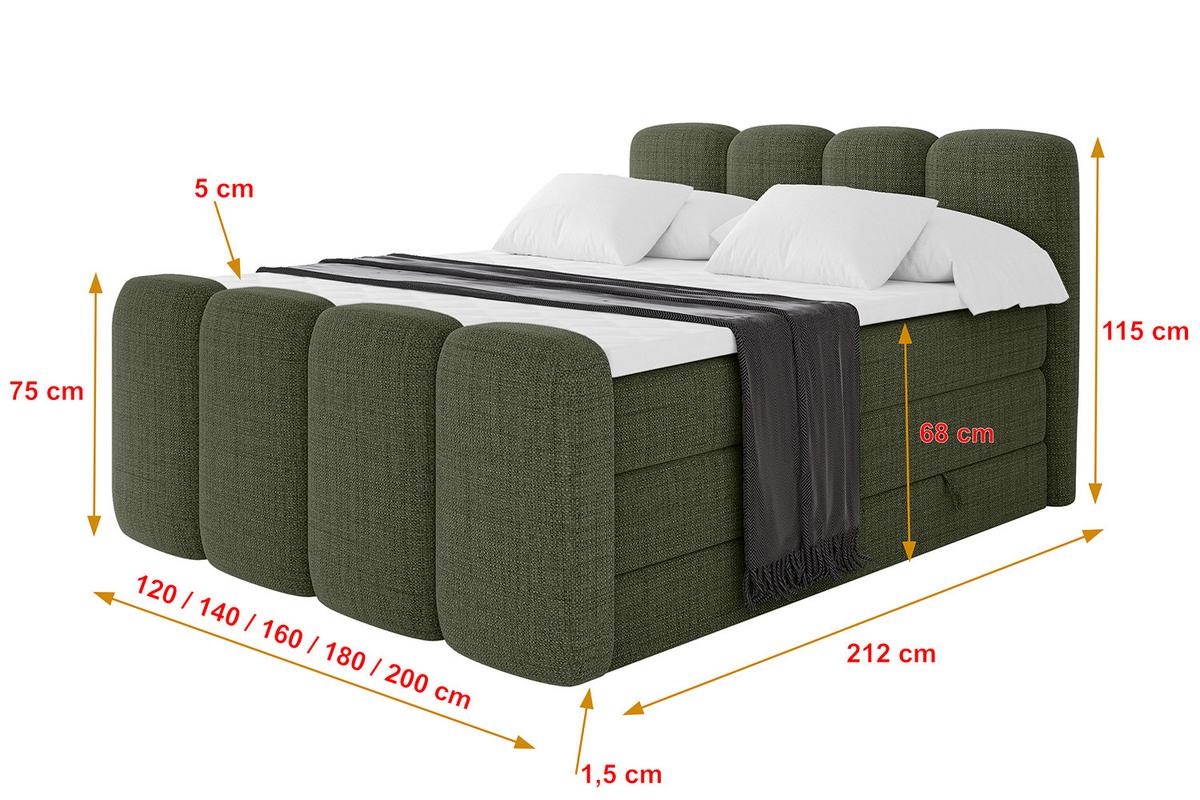 BOXBETT mit Matratze H3|H4 und Lattenrost - NINA-Z KING - 180x200 cm Aragon - Grün - Grün, Holzwerkstoff (180/200cm)