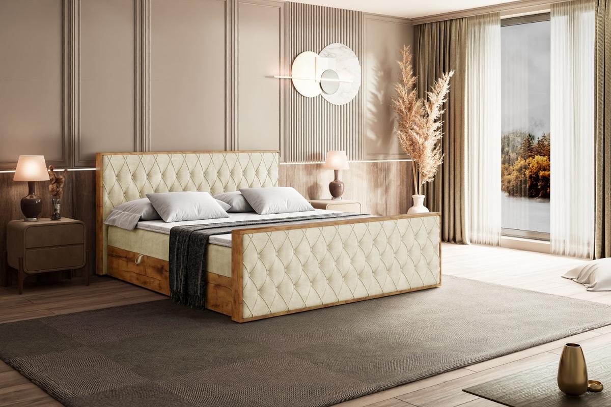 BOXBETT mit Matratze H3 und Lattenrost - LOLLI5-Z - 180x200 - Beige Monolith - Beige, Holzwerkstoff (180/200cm) - ALTDECOR