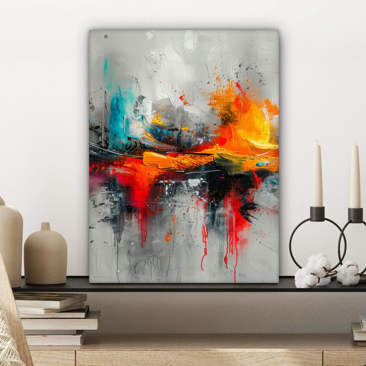 LEINWANDBILD Moderne Kunst - Orange - Grau - Abstrakt Room Decor 30x40 cm - Hellgrau, Textil (30/40cm) - MuchoWow