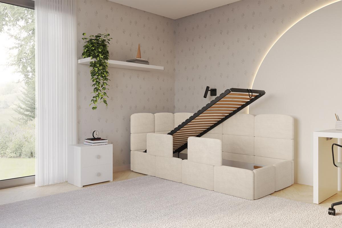 EINZELLBETT Jugendbett mit Bettkasten und Matratze H3/H4, Rechts - KIVY 80x200 Beige - Kaschmir, Holzwerkstoff/Textil (80/200cm) - ALTDECOR