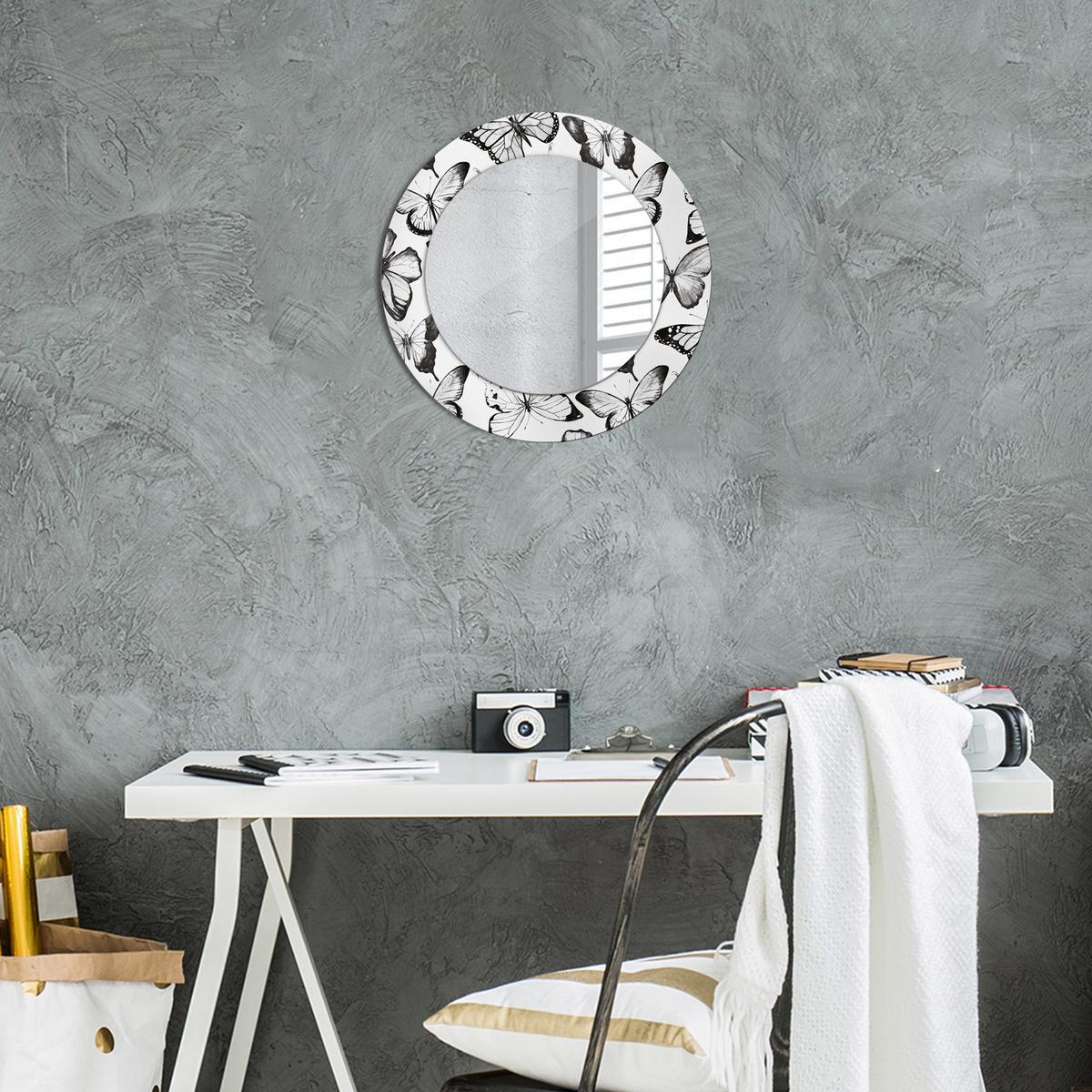 SPIEGEL Rund Ø 50 cm mit Aufdruck - Schwarz, Glas (50/50/0.4cm) - Wallfluent