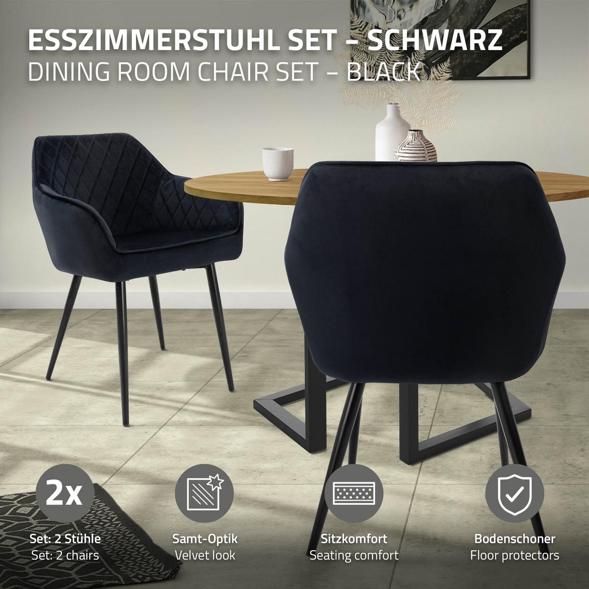 ESSZIMMERSTUHL 4er Set Schwarz Samt - Schwarz, Textil/Metall (63/80/60cm) - ML-DESIGN