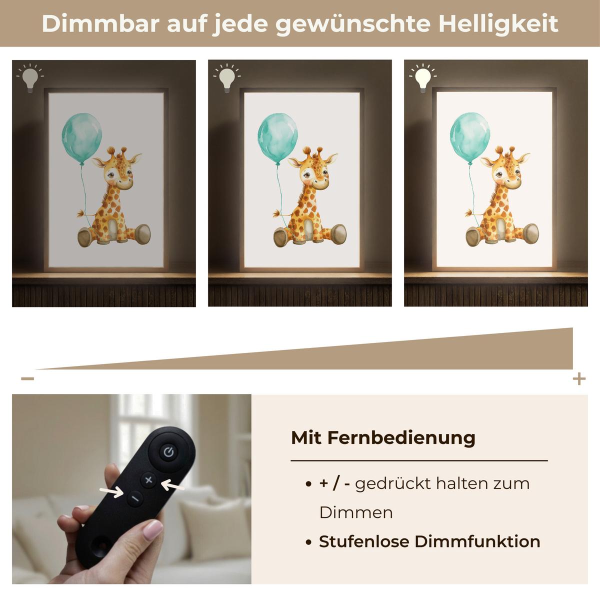 NACHTTISCHLAMPE MIT AKKU Giraffe - Baby - Tiere - Blauer Ballon 40x60 cm - Weiß, Holzwerkstoff (8/40/60cm) - OnlyWow