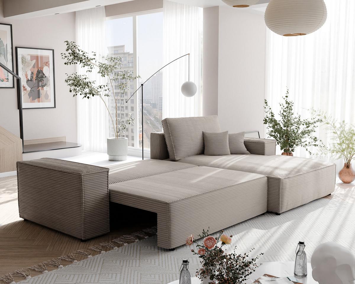 ECKSOFA NOVA Rechts mit Schlaffunktion und Bettkasten Cappuccino - Cappuccino, Kunststoff/Textil (294/185cm) - Idohome