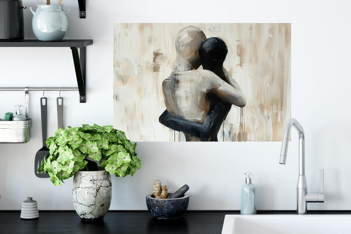 WANDTATTOO Abstrakt - Liebe - Schwarz und weiß - Modern Deko Wohnzimmer 60x40 cm - Schwarz, Kunststoff (60/40/0.1cm) - MuchoWow