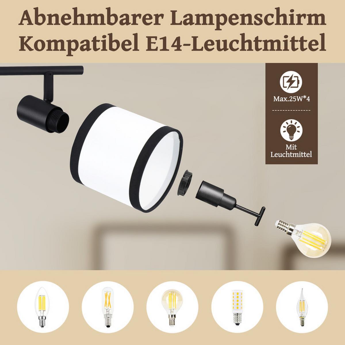 DECKENSTRAHLER Charme Ⅲ 4-flammig 70/12/18 cm - Schwarz, Metall (70/12/18cm) - Nettlife