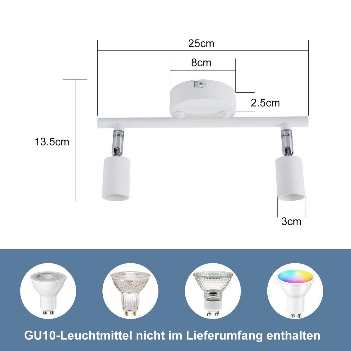DECKENSTRAHLER Flensburg 2-flammig 25/8/13.5 cm - Weiß, Metall (25/8/13.5cm) - Nettlife