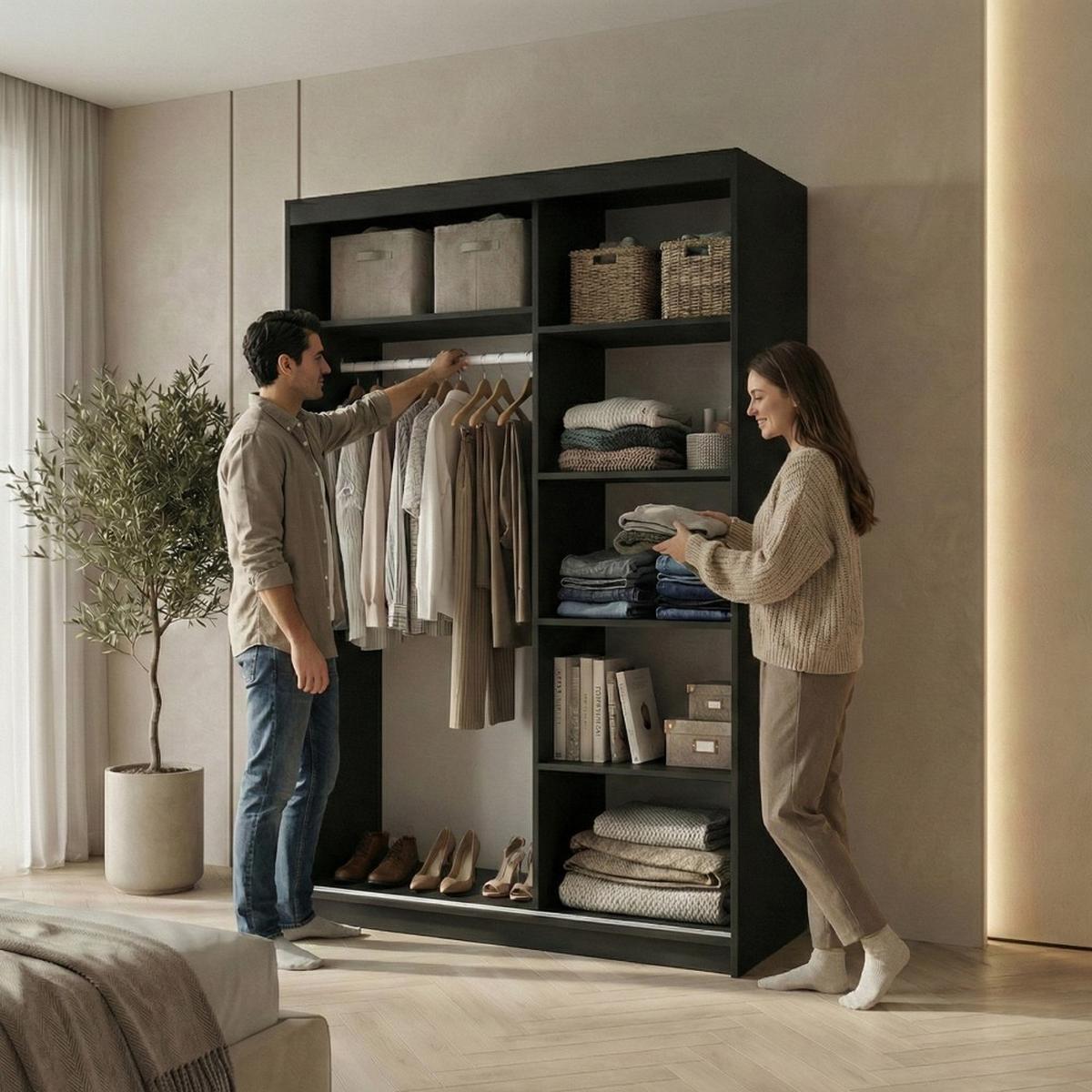 SCHWEBETÜRENSCHRANK Hela mit 2 Türen. 100 cm, Schwarz - Schwarz, Holzwerkstoff (100/205/60cm) - Beautysofa
