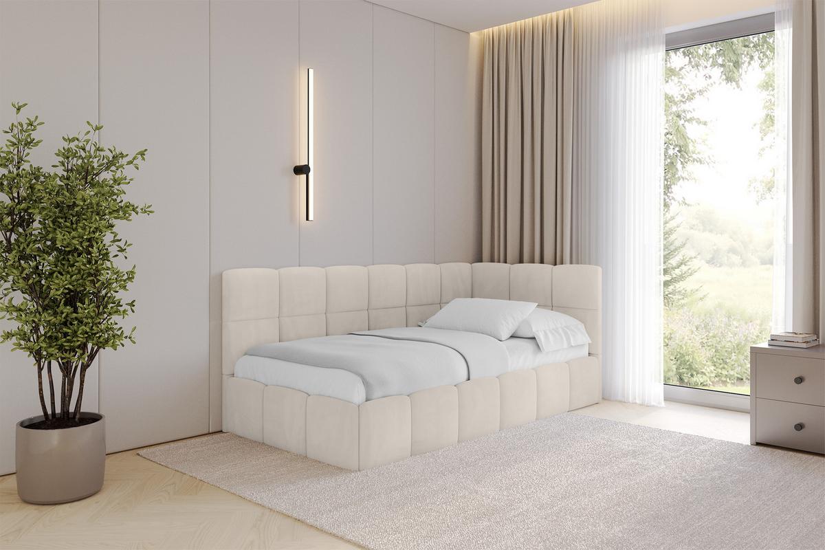 EINZELBETT Jugendbett mit Bettkasten Links, mit Matratze - LIVY 90x200 Beige - Beige, Holzwerkstoff/Textil (90/200cm) - ALTDECOR