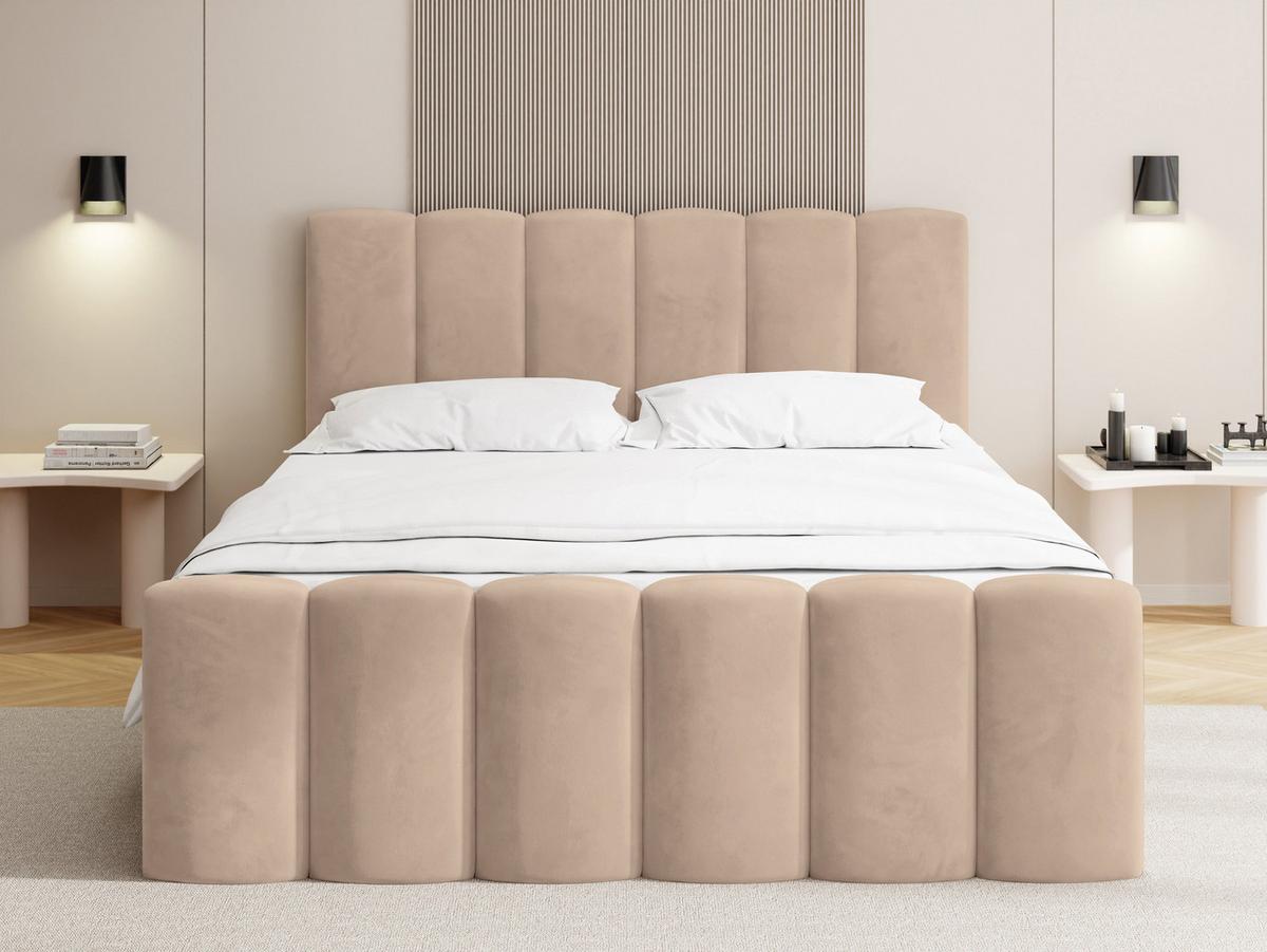 BOXBETT Serenity mit Bettkasten, Dunkelbeige Samt 120x200 cm – inkl. H4 Taschenfederkern Matratze & Foam Topper - Hellbraun/Schwarz, Holz/Holzwerkstoff (120/200cm) - WFL GROUP