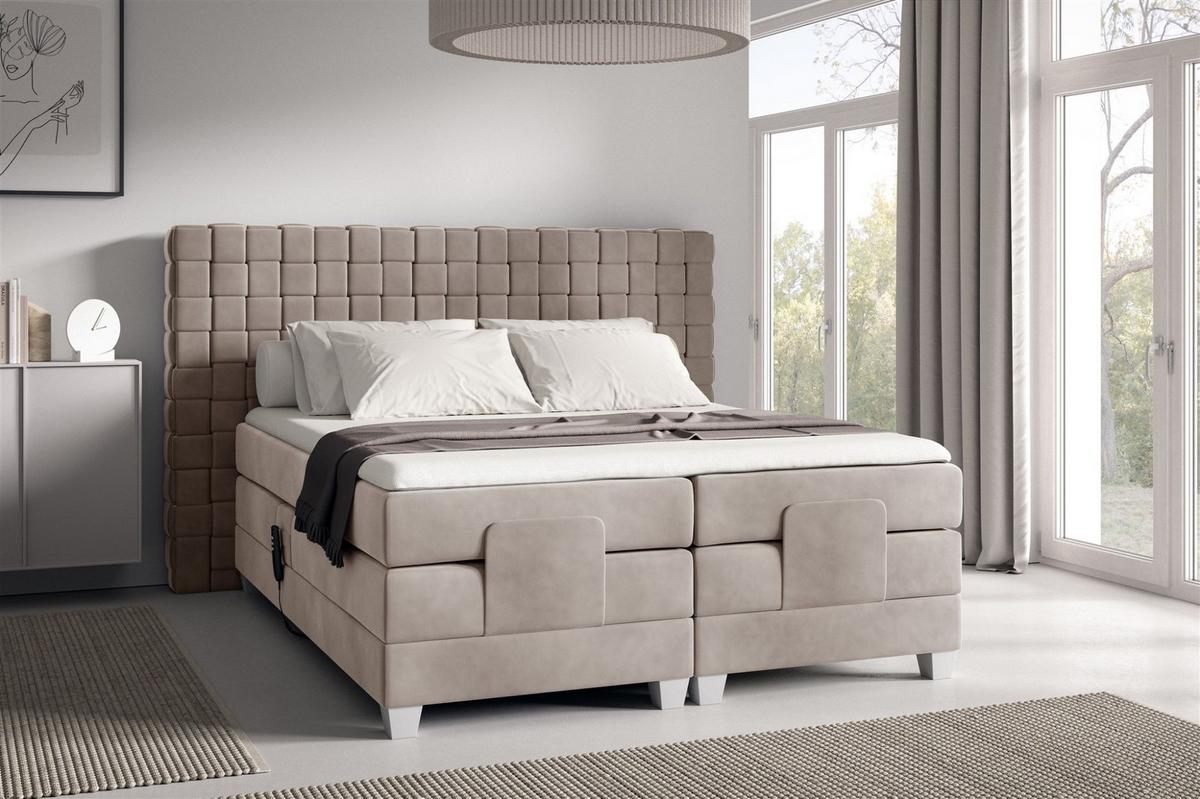 BOXSPRINGBETT Elektrisch Vidal - Graubraun, Holzwerkstoff/Textil (140/200cm) - Fun Möbel