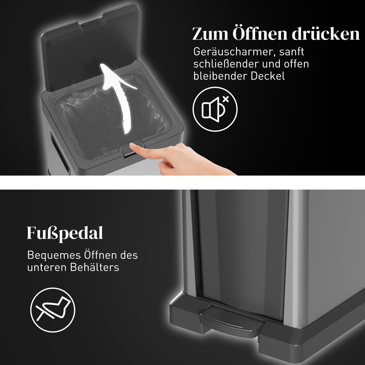 MÜLLEIMER Edelstahl Kunststoff Silber - Silberfarben, Metall (31.5/78/32.5cm) - HOMCOM