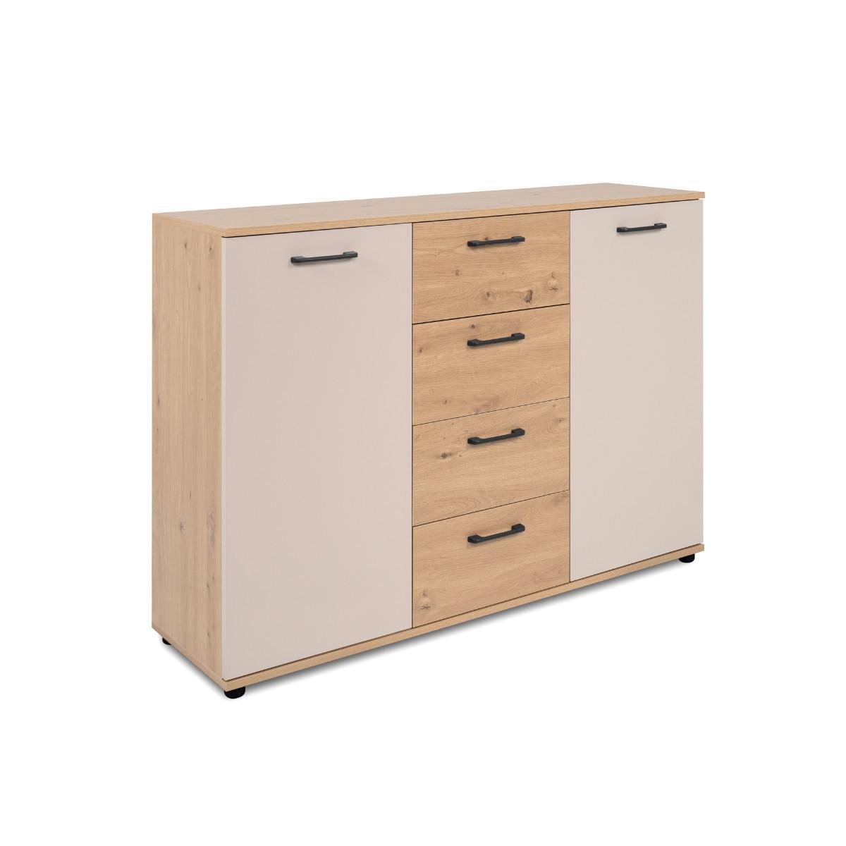 SIDEBOARD mit 2 Türen, 4 Schubladen, Eicheneffekt und Kaschmir 35/85,5/120 cm - Eschefarben, Holzwerkstoff (35/85.5/43.5cm) - Calicosy
