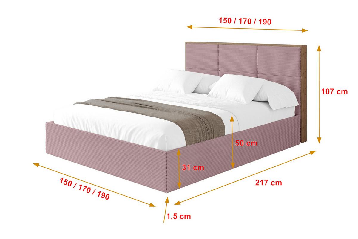 POLSTERBETT mit Bettkasten und Lattenrost, Boxbett ohne Matratze - LILA 140x200 Rosa - Rosa, Holzwerkstoff/Textil (140/200cm) - ALTDECOR