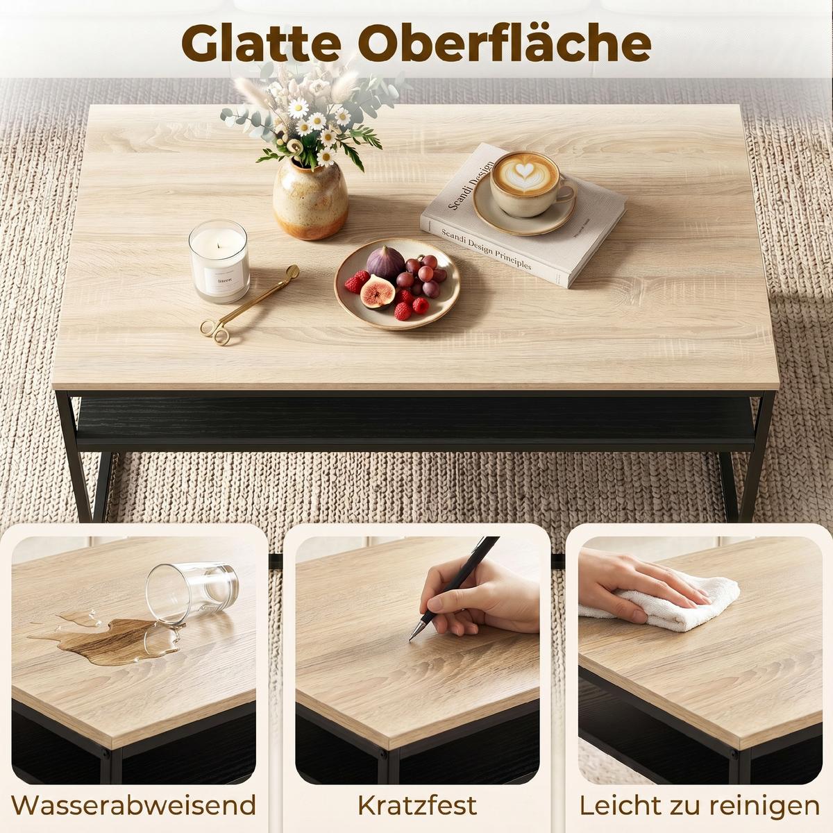 COUCHTISCH Spanplatte Metall Naturholz - Eichefarben/Schwarz, Holzwerkstoff/Metall (100/59.8/47cm) - HOMCOM