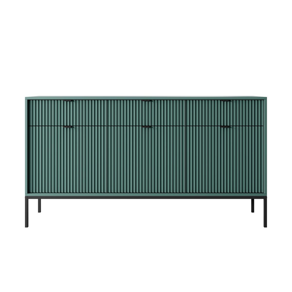 SIDEBOARD STELLARE 154/83/39 cm mit 3 Schubladen 3 Türen Hellgrün - Schwarz/Hellgrün, Holzwerkstoff (154/83/39cm) - MASSENO