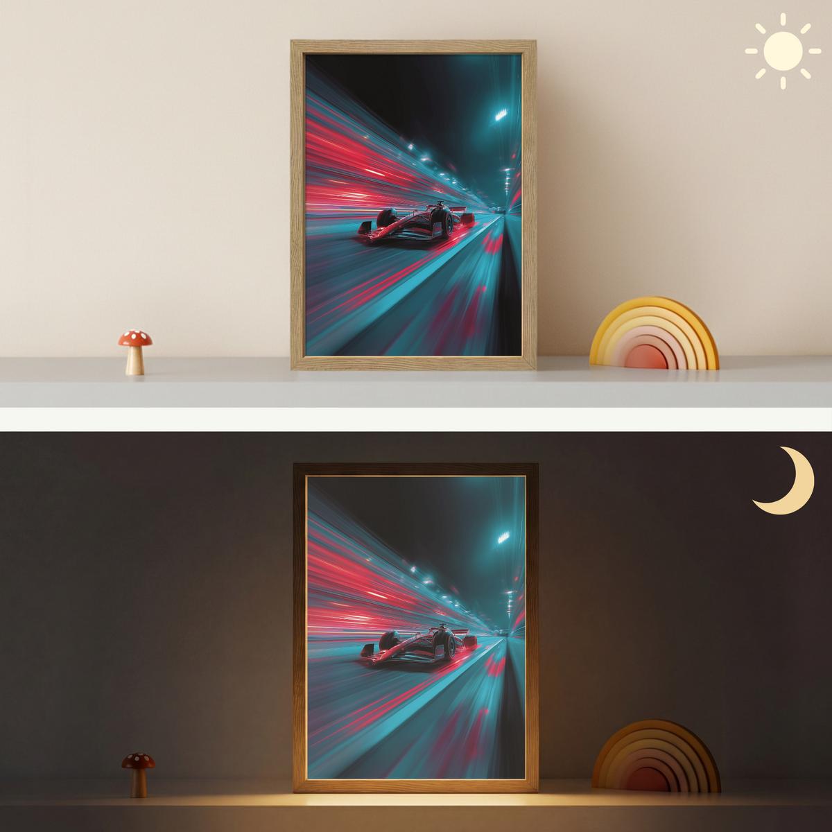 WANDLEUCHTE MIT AKKU Rennwagen - Rot - Geschwindigkeit 30x40 cm - Türkis, Holzwerkstoff (30/40/8cm) - OnlyWow