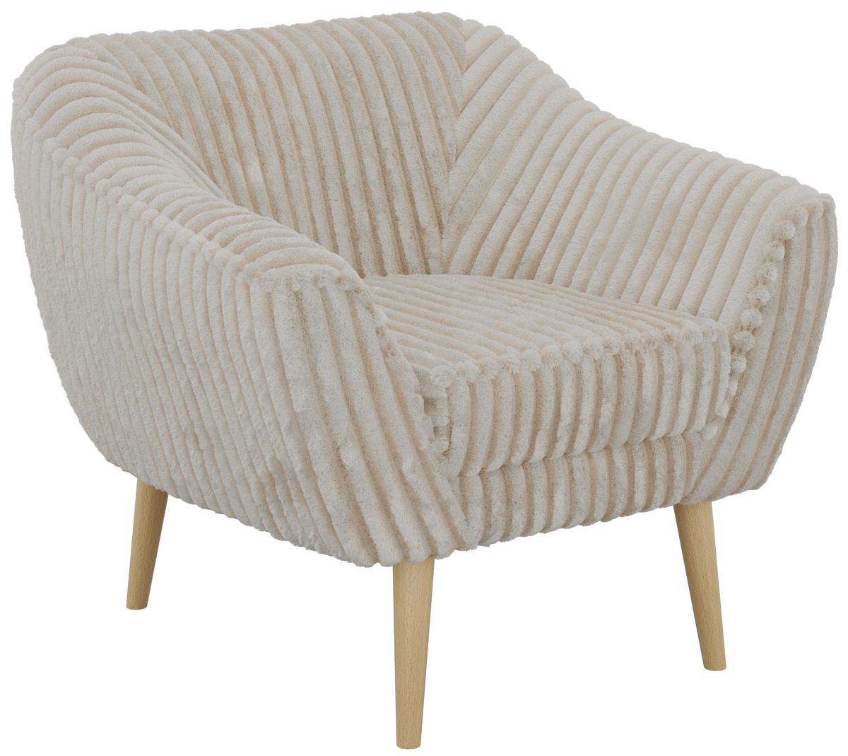 SESSEL PIRS - Beige Cord - Holzbeine - Beige/Buchefarben, Holzwerkstoff/Textil (80/75/74cm) - MKS