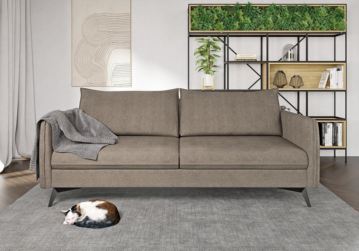 3-SITZER-SOFA Pulse Dunkelbeige Luxusmicrofaser - Beige/Schwarz, Holz/Textil (199/86/91cm) - S-Style Möbel