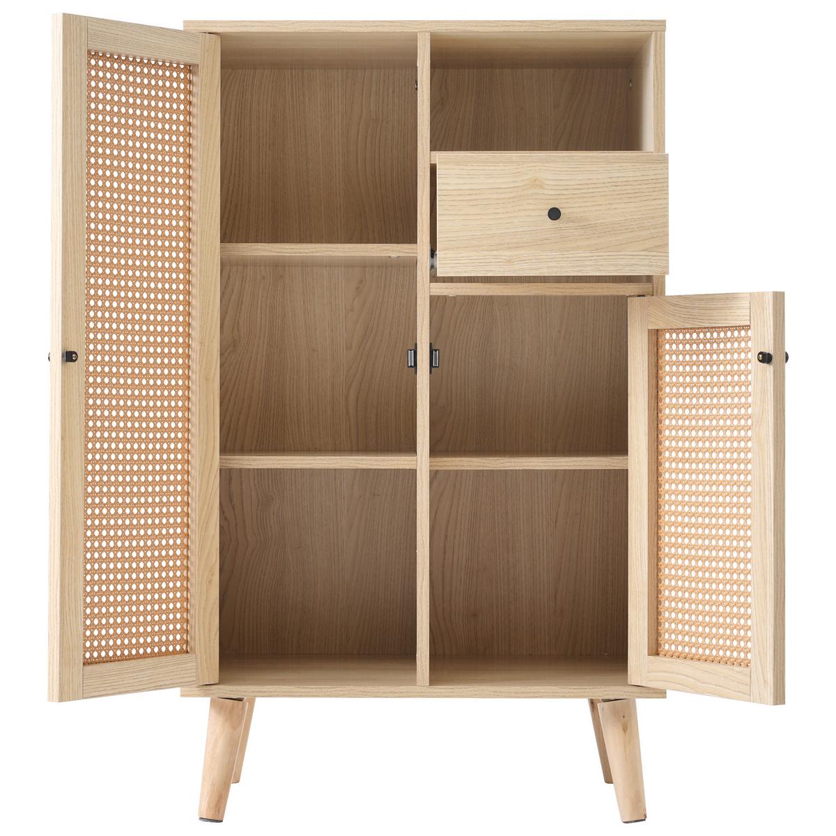 HIGHBOARD Eiche mit Rattanfronten und Schubladen - Eichefarben, Holzwerkstoff (60/101/40cm) - Urban Meuble