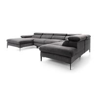 WOHNLANDSCHAFT MESTO Grau Velours-Stoff mit Schlaffunktion - Grau, Holz (353/94/182cm) - MASSENO