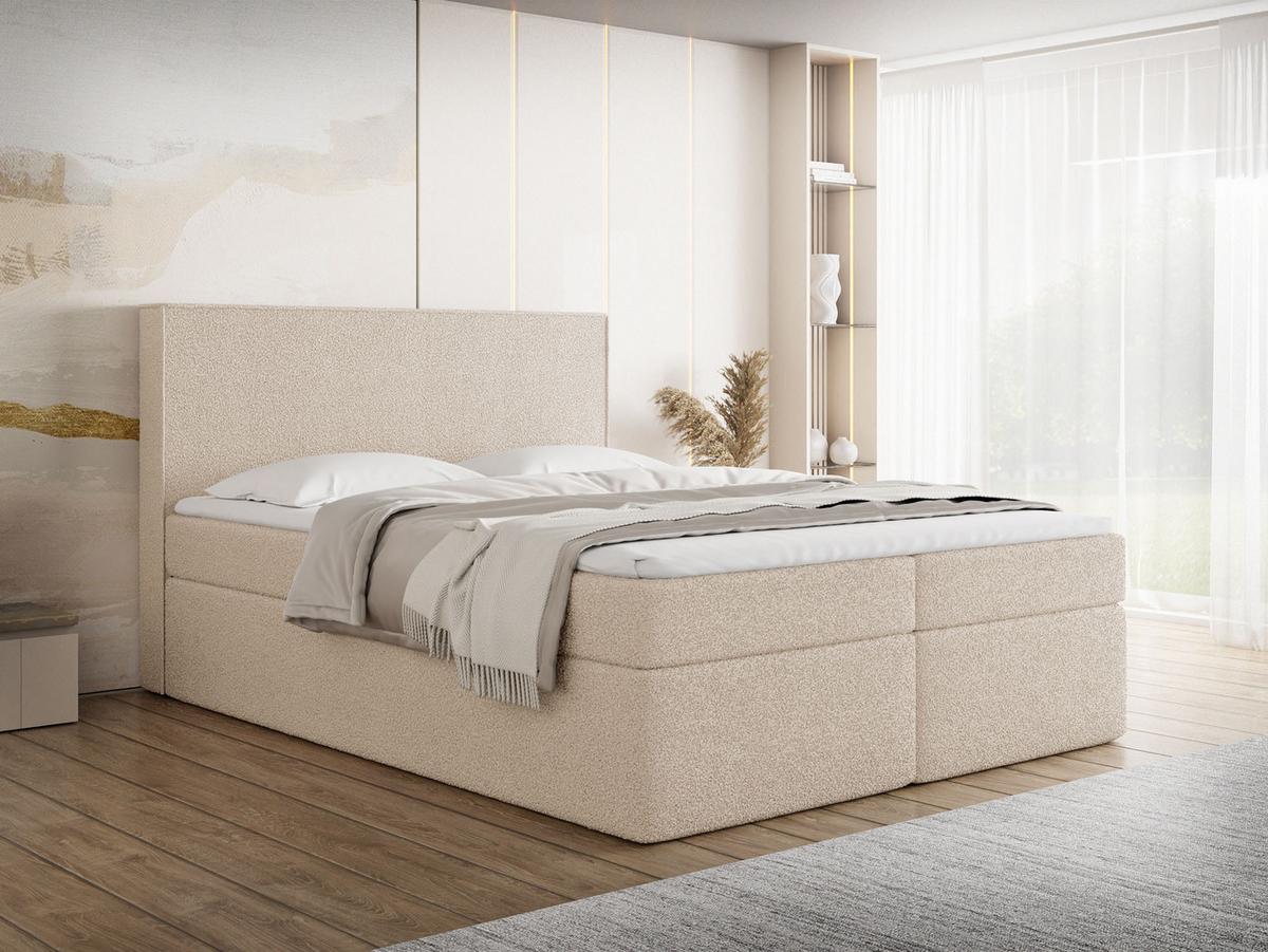 BOXBETT Terra mit Bettkasten, Boucle Beige 200/200 cm – 7-Zonen Taschenfederkern-Matratze & Komfortschaum-Topper - Beige, Kunststoff/Textil (200/200cm) - WFL GROUP
