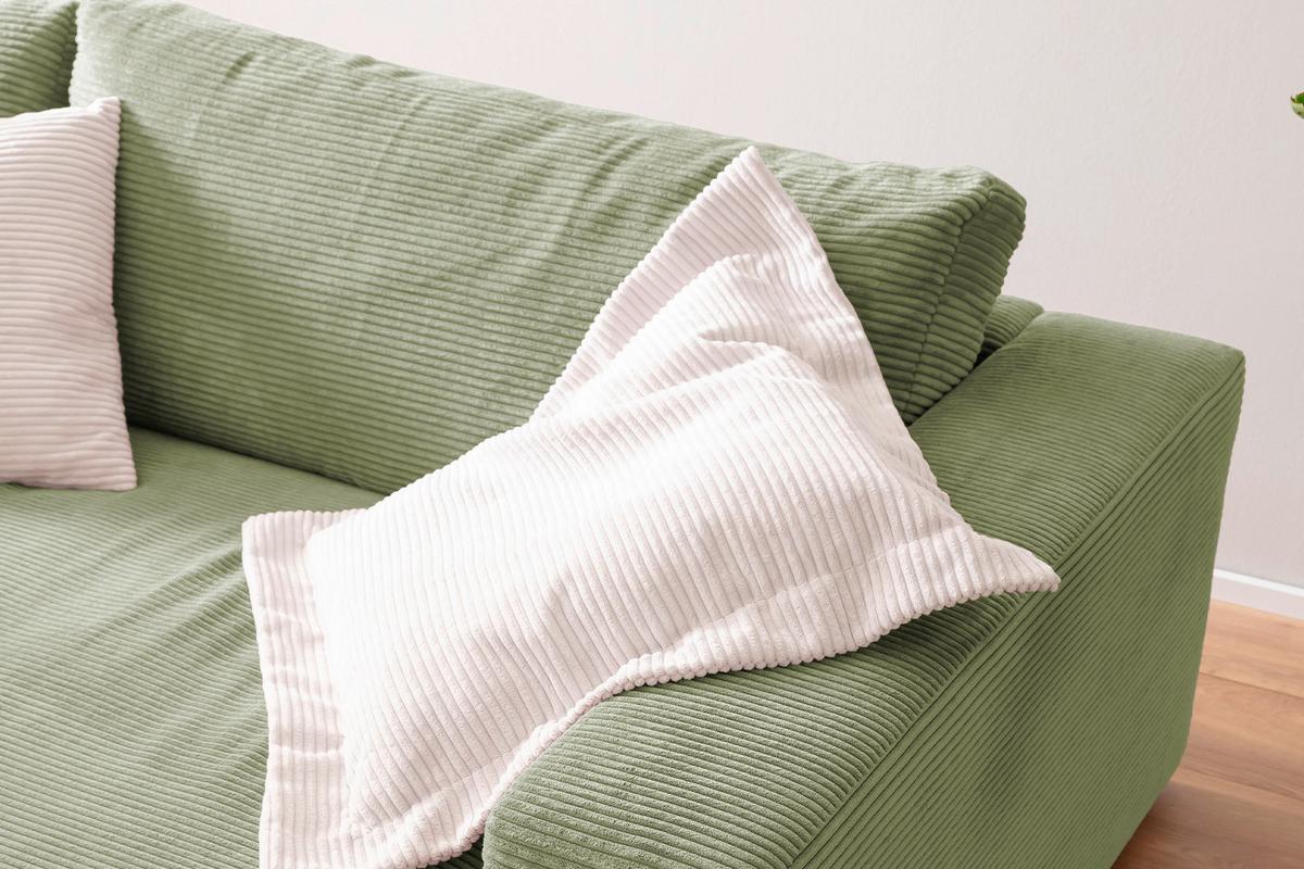 BIG SOFA MIT TABLETT MADELINE Grün Cord - Schwarz/Olivgrün, Kunststoff/Textil (290/85/170cm) - KAWOLA