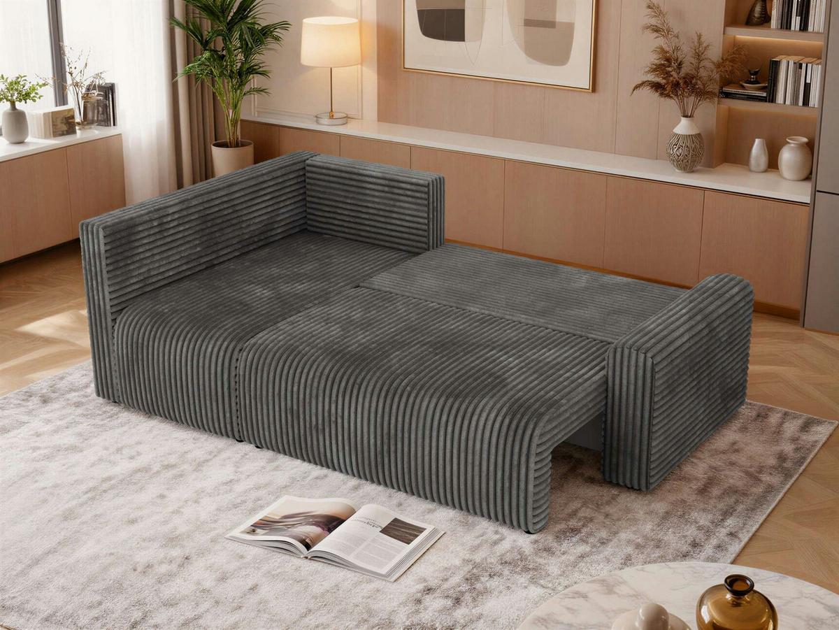 ECKSOFA NESSARO COR L - Grau Cord - Links - Schwarz/Grau, Kunststoff/Textil (151/240cm) - MKS