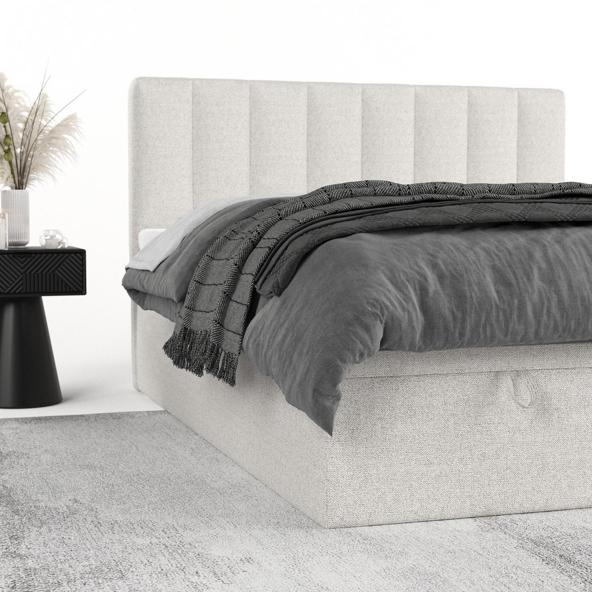 BOXBETT Lume 160/200 cm Hellbeige im Riva Stoff - Sandfarben/Schwarz, Holz/Holzwerkstoff (160/200cm) - AltaBeds