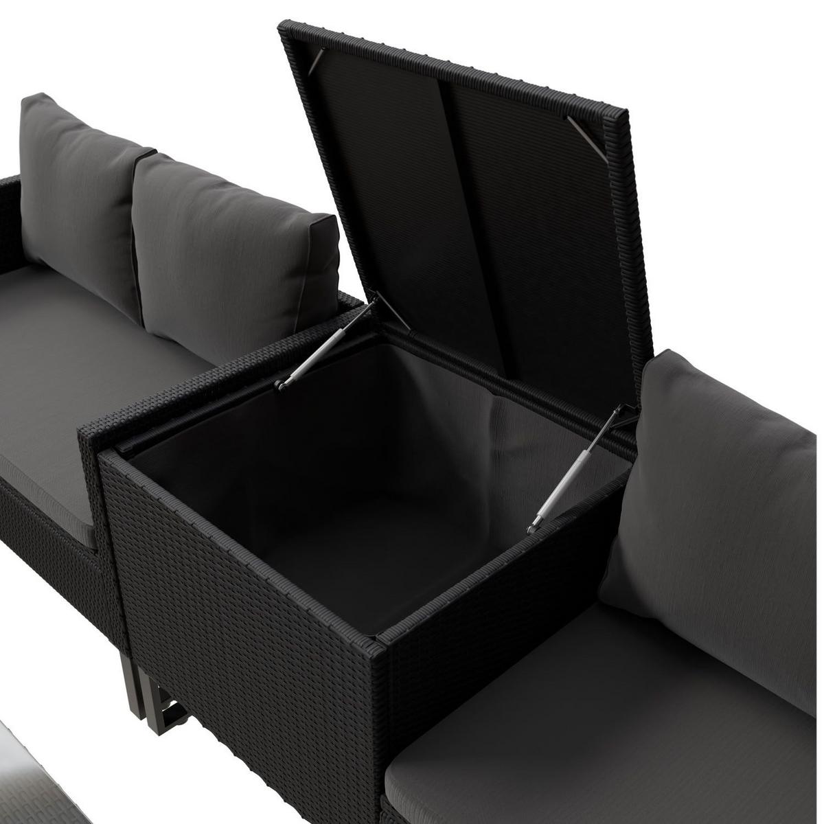 LOUNGEGARNITUR Santorini schwarz / grau - Schwarz, Kunststoff/Metall - Juskys