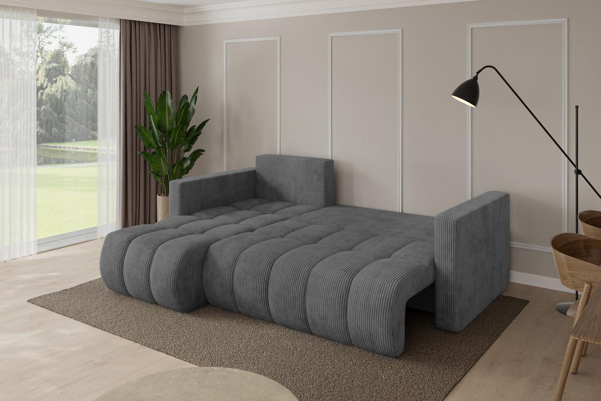 ECKSOFA mit Schlaffunktion Ottomane Links GARD-L 226x146x85 Dunkelgrau Cord - Dunkelgrau/Schwarz, Holzwerkstoff/Kunststoff (226/146cm) - ALTDECOR