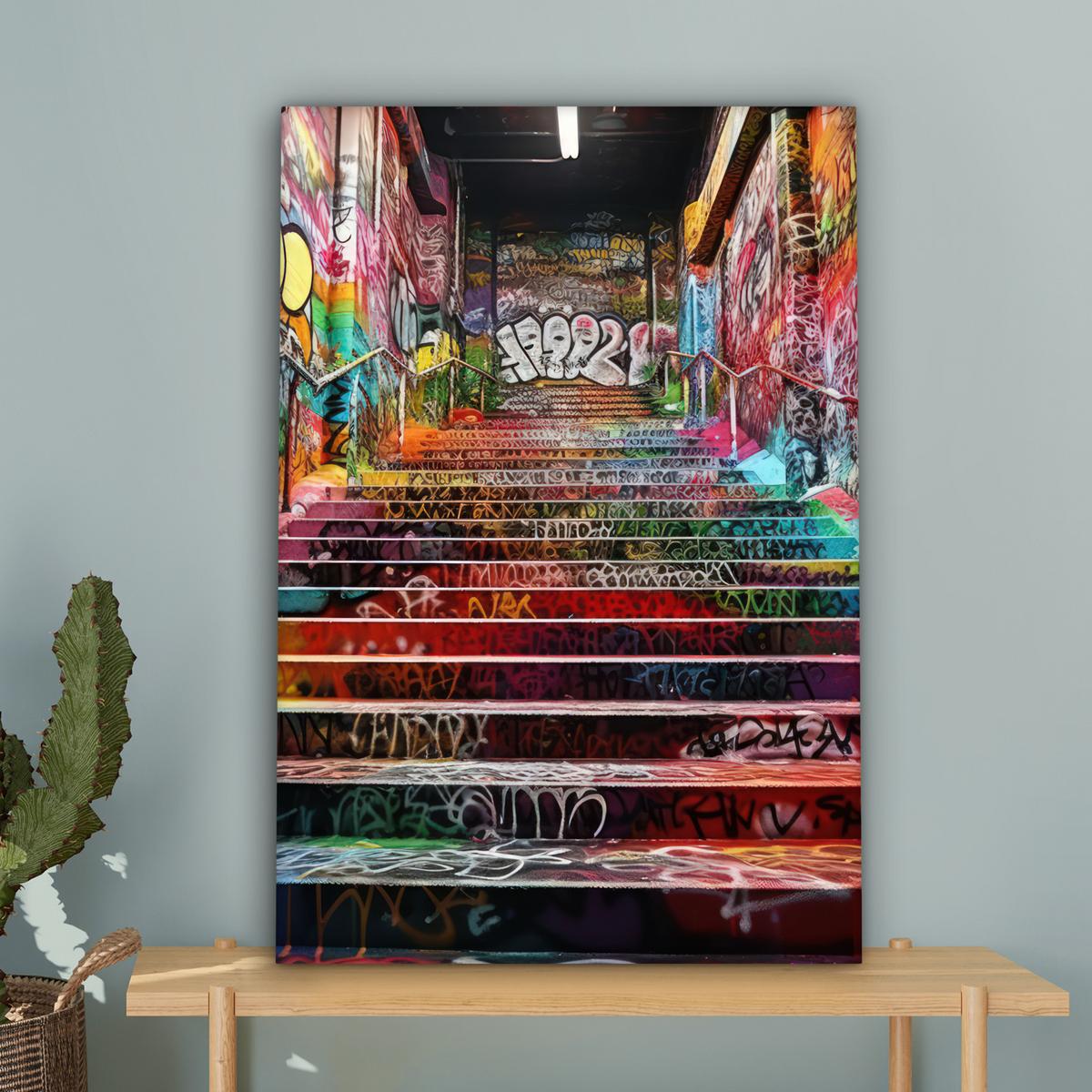 LEINWANDBILD Treppe - Graffiti - Farben - Kunst Wanddeko 40x60 cm - Multicolor, Textil (40/60cm) - MuchoWow
