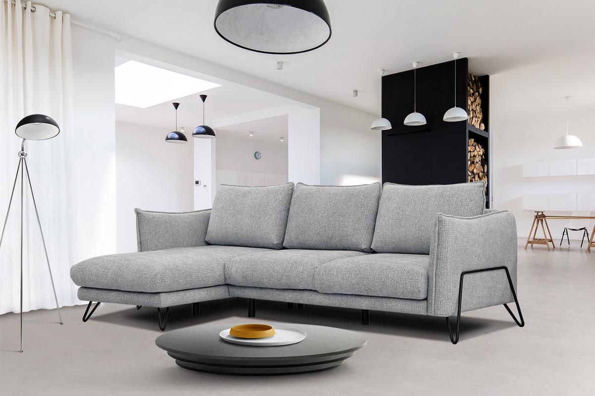 ECKSOFA HOSTEN 4-Sitzer, grau - Schwarz/Grau, Holzwerkstoff/Textil (158/269cm) - Wozimo