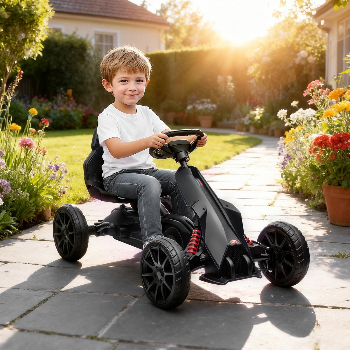 KINDER GO KART TRETAUTO, Schwarz, Kunststoff, Metall - Schwarz, Metall (100/58/58.5cm) - HOMCOM