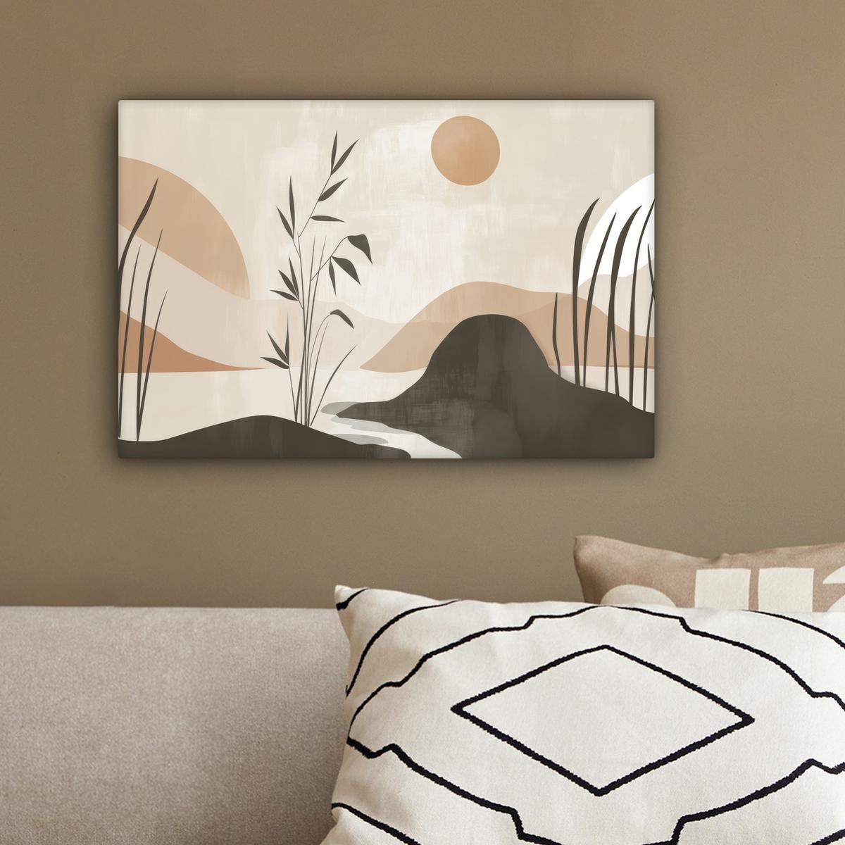 LEINWANDBILD Japandi - Landschaft - Beige Deko Schlafzimmer 30x20 cm - Cognac, Textil (30/20cm) - MuchoWow
