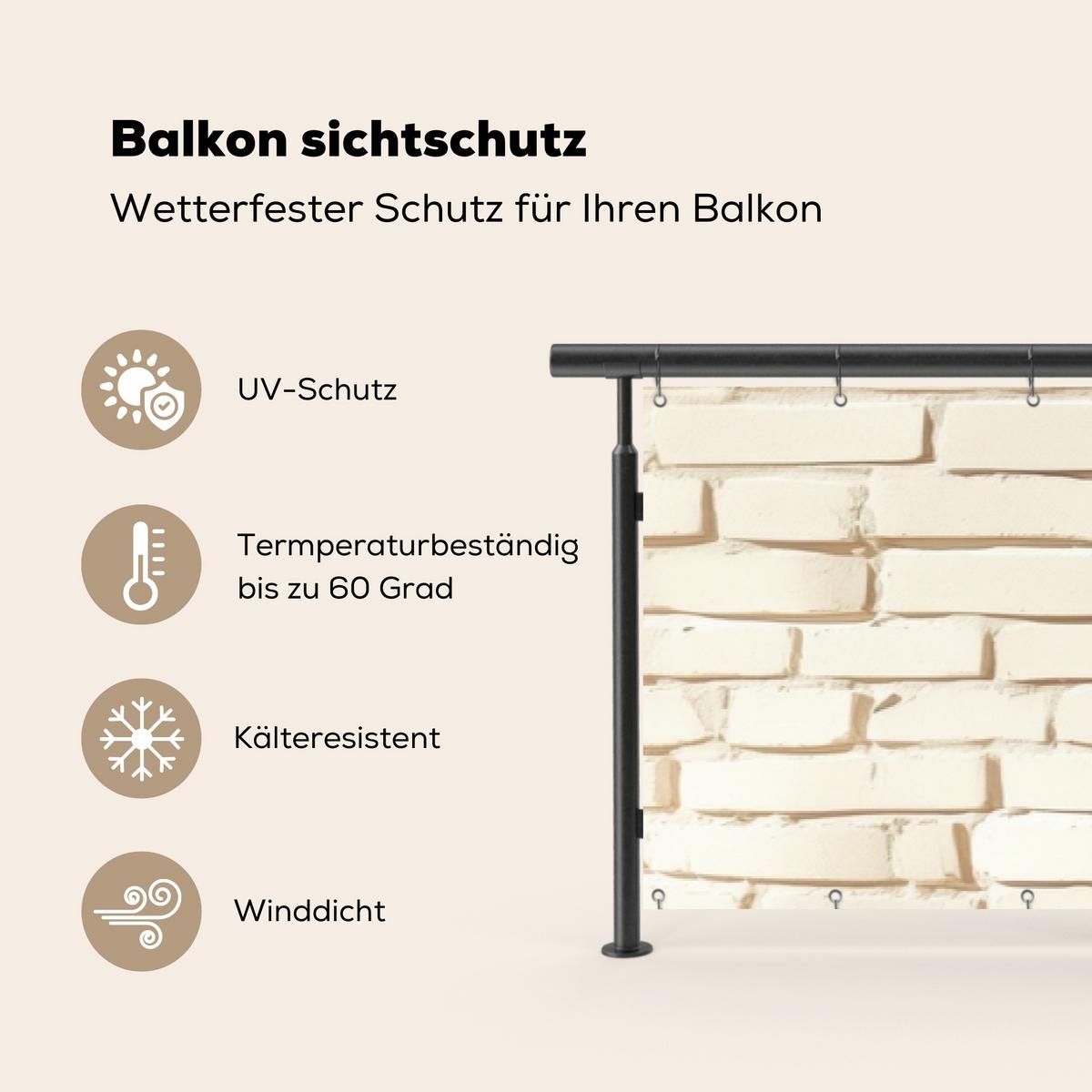 BALKON-SICHTSCHUTZ Ziegel - Wand - Licht - Weiß Groß 500x80 cm - Creme, Kunststoff (500/80cm) - MuchoWow