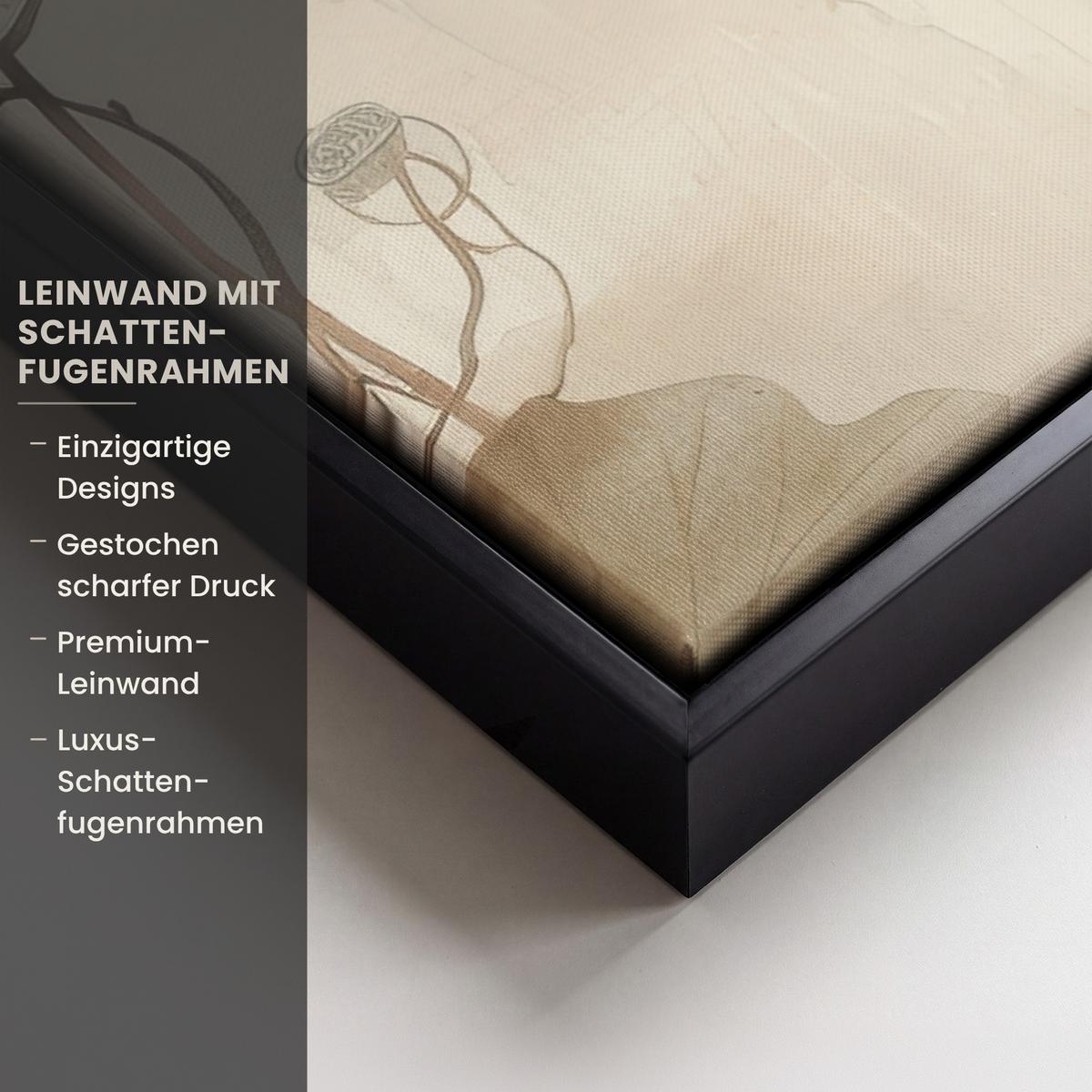 LEINWAND Bilder mit Rahmen - Blumen - Japandi - Wabi sabi - 50x50 - Sandfarben, Textil (50/50cm) - MuchoWow