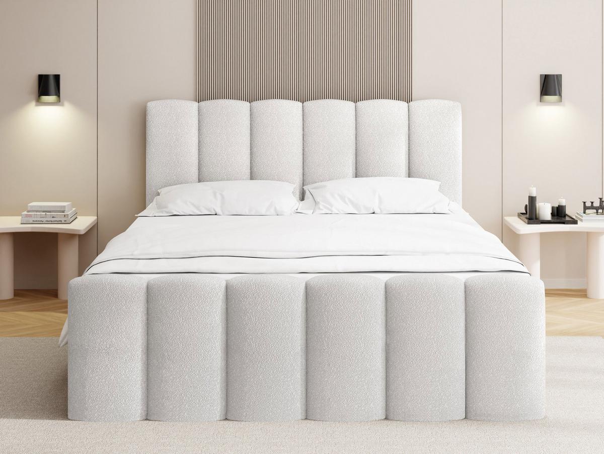 BOXBETT Serenity mit Bettkasten, Boucle Weiß 120x200 cm – inkl. H4 Taschenfederkern Matratze & Foam Topper - Schwarz/Weiß, Holz/Holzwerkstoff (120/200cm) - WFL GROUP