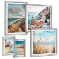 BILDER SET 5er Set - 50x50 cm & 20x30 cm & 40x60 cm Silberner Rahmen - Landschaften Strand Stadt Klippen - Silberfarben, Kunststoff (40/60cm) - TULUP